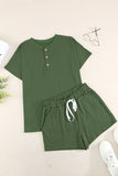 Quarter Button Short Sleeve Top and Shorts Lounge Set
