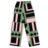 Abstractly Green & Pink Wide-Leg Pants